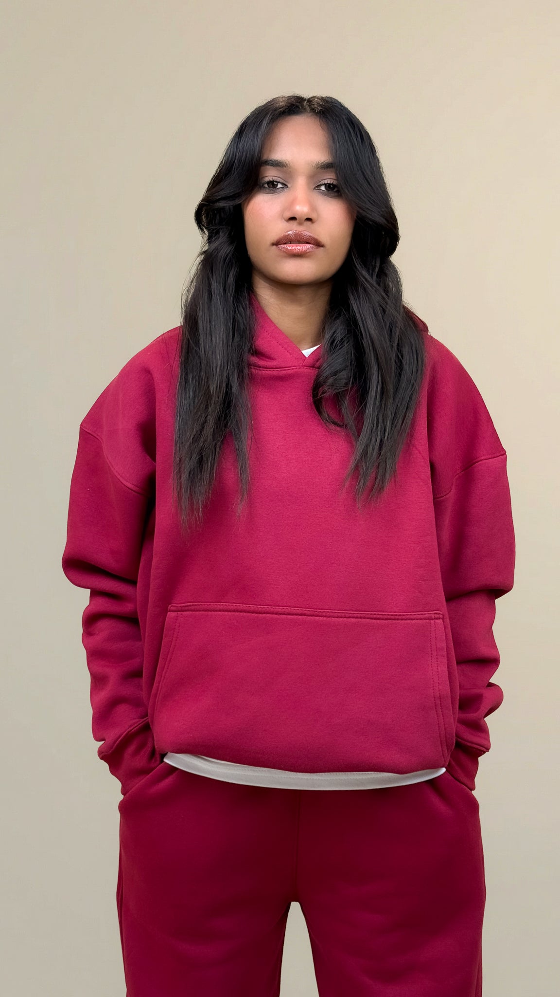 Relaxed Fit Hoodie - Burgundy